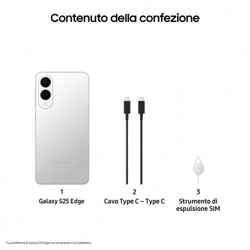 Samsung Galaxy S25 Edge, Smartphone AI, Display 6.7'' QHD+ Dynamic AMOLED 2X, Fotocamera 200MP, RAM 12GB, 256GB, 3.900 mAh, Titanium Silver