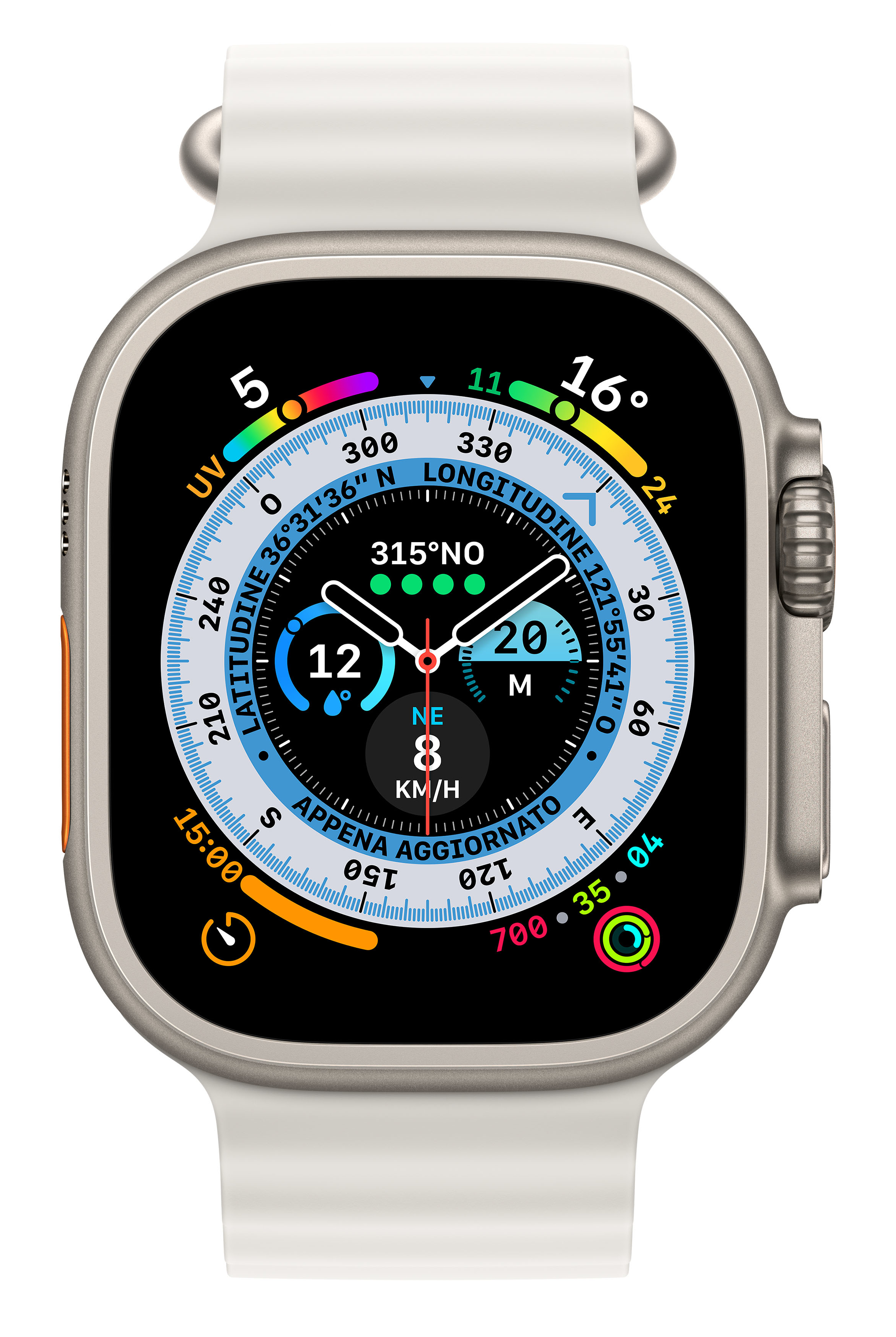 Apple Watch Ultra GPS + Cellular, 49mm Cassa in Titanio con Cinturino Band Ocean Bianco