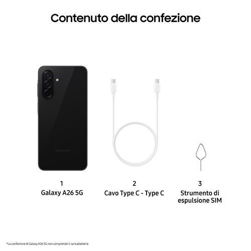 Samsung Galaxy A26 5G, Smartphone con Funzioni intelligenti, Display Super AMOLED 6.7”, 8GB RAM, 256GB, Batteria 5.000 mAh, memoria espandibile, Black