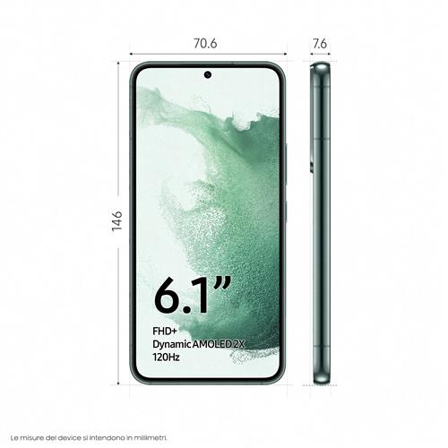 Samsung Galaxy S22 5G Display 6.1'' Dynamic AMOLED 2X, 4 fotocamere, RAM 8 GB, 256 GB, 3.700mAh, Green