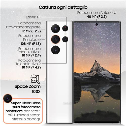 Samsung Galaxy S22 Ultra 5G Display 6.8'' Dynamic AMOLED 2X, 5 fotocamere, RAM 12 GB, 256 GB, 5.000mAh, Phantom White
