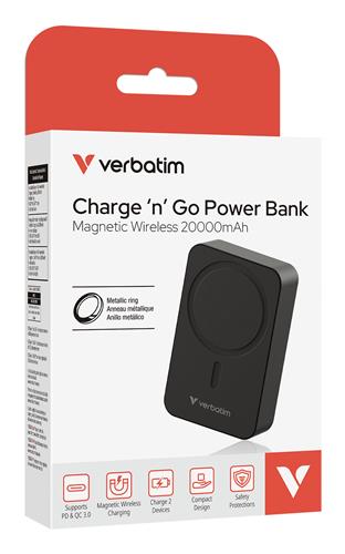 CHARGE/GO ESSENTIALS POWER BANK Magnetic Wireless 20000mAh Black