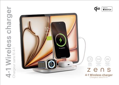 ZENS 4-IN-1 WIRELESS CHARGER INCL WALL CHARGER-WHITE