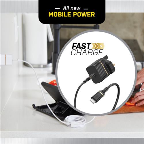 UK WALL CHARGER 20W 1X USB-C 20W USB-PD USB C-C CABLE 1M BLAC