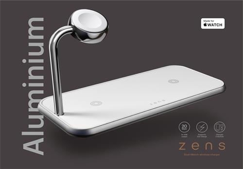 ZENS DUAL+WATCH WRLS CHARGER INCL WALL CHARGER-WHITE