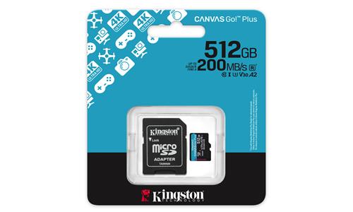 512GB MSDXC CANVAS GO PLUS 200R Gen4 A2 U3 V30 Card + Adapter