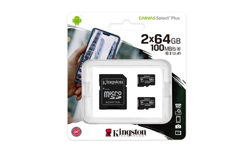 64GB MICROSDXC CANVAS SELECT 2P 2PC 100R A1 C10 CARD+SD ADAPTER