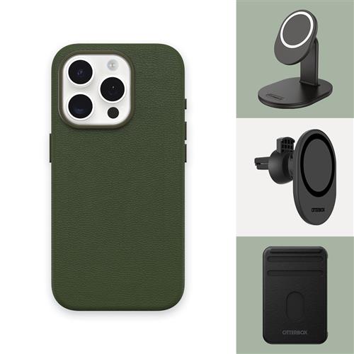 OB SYMMETRY APPLE IPHONE 15PRO Cactus Leather Groove green