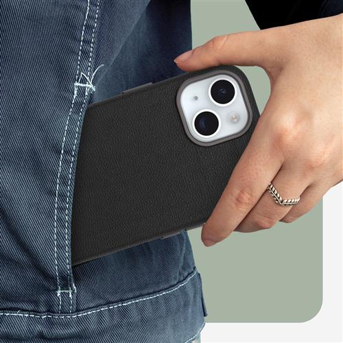 OB SYMMETRY CACTUS LEATHER Apple iPhone 15 Noir Ash - black