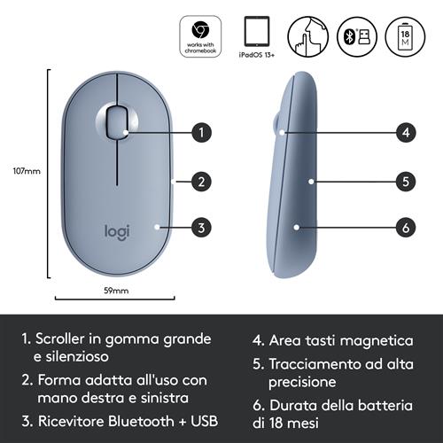 PEBBLE M350 WIRELESS MOUSE BLUE GREY EMEA