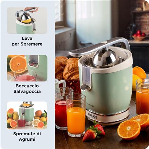Ariete 413 Spremiagrumi Elettrico con Leva - Salvagoccia - Motore Silenzioso - 85 Watt - Design Vintage - Verde