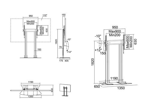FLOOR STAND FOR MONITORS 65 - 110In Black