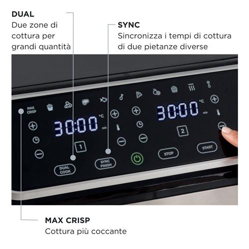 Ariete 4625 Friggitrice ad aria 9L, 2100W, Capacità 9L, Doppio cestello, Capacità di cottura 3,6kg, 11 programmi preimpostati, Funzione Max Crisp, Temperatura fino a 200°C, Cestello antiaderente con griglia, Nero/Silver