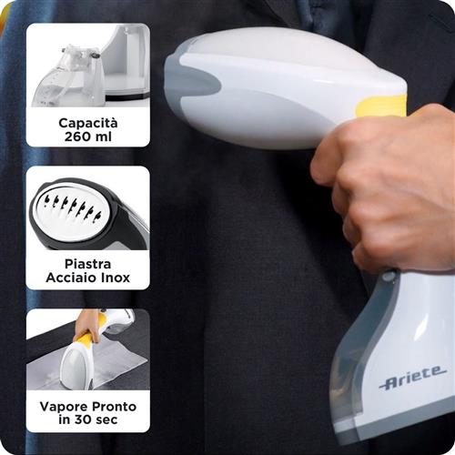 Ariete 4167 Ferro da Stiro Verticale - piastra in Acciaio Inox - Vapore continuo - Igienizza e rinfresca gli abiti - 1200 Watt - Levapelucchi - Bianco