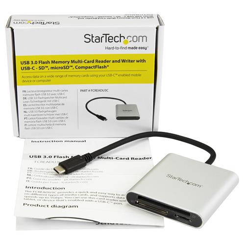 StarTech.com FCREADU3C lettore di schede USB 3.2 Gen 1 (3.1 Gen 1) Type-C Nero, Argento
