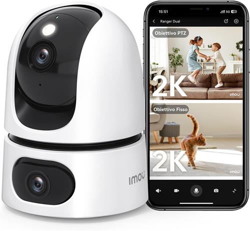 Imou Ranger DUAL 6MP (3MP+3MP) Telecamera WiFi da Interno, motorizzata con Doppia Lente, Rilevamento Umano, Smart tracking, Visione Notturna a Colori