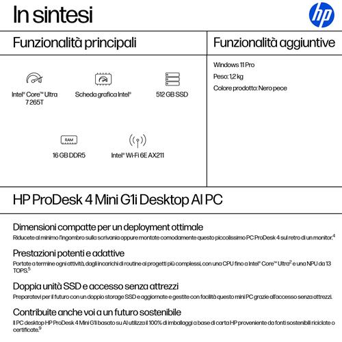 PRODESK 4 MINI G1I U7-265T 16GB 512GB NOOD W11P
