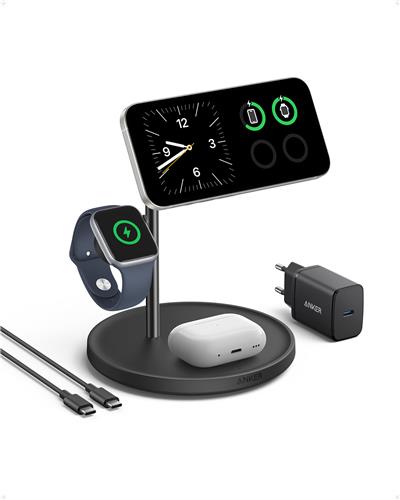 MAGGO WIRELESSCHARGE ST15W BLAC 15W 3-IN-1 STAND CABLE+CHARGER B