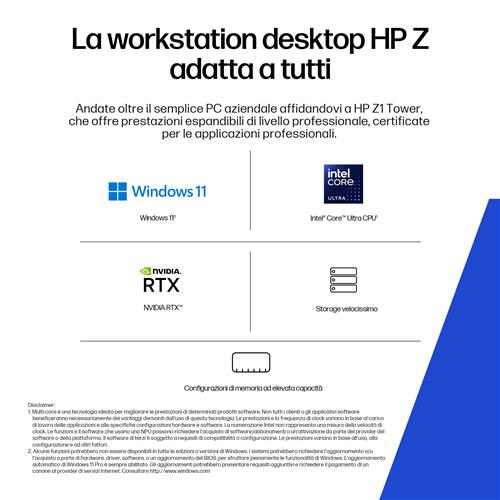 HP Z1 G1i Intel Core Ultra 7 265 32 GB DDR5-SDRAM 1 TB SSD NVIDIA RTX A1000 Windows 11 Pro Tower Stazione di lavoro AI Workstation, AI PC Nero