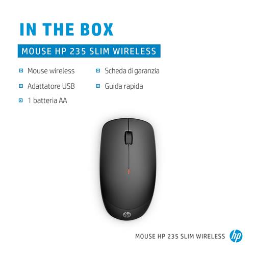 HP 235 Slim Wireless mouse Ufficio Ambidestro RF Wireless Ottico 1600 DPI