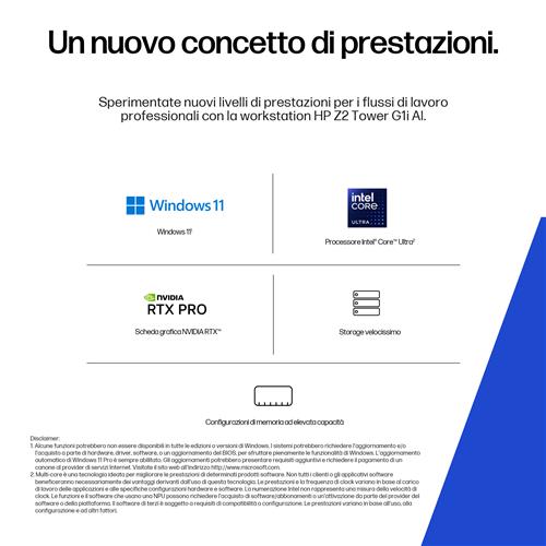 HP Z2 Tower G1i Wolf Pro Security Edition Intel Core Ultra 7 265 32 GB DDR5-SDRAM 1 TB SSD NVIDIA RTX A400 Windows 11 Pro Stazione di lavoro AI Workstation, AI PC Nero
