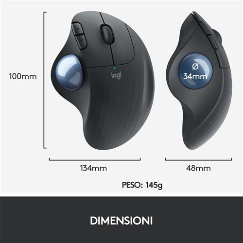 Logitech Ergo M575 mouse Ufficio Mano destra RF senza fili + Bluetooth 2000 DPI