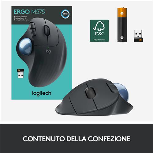 Logitech Ergo M575 mouse Ufficio Mano destra RF senza fili + Bluetooth 2000 DPI