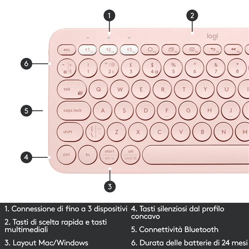 Logitech K380 Multi-Device tastiera Universale QWERTY Italiano Rosa