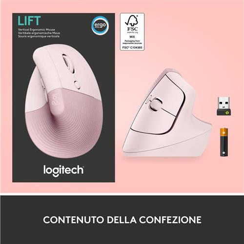 Logitech Lift mouse Ufficio Mano destra RF senza fili + Bluetooth Ottico 4000 DPI