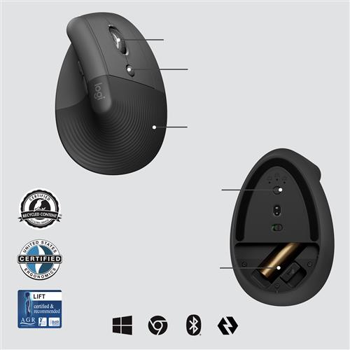 Logitech Lift for Business mouse Ufficio Mano destra RF senza fili + Bluetooth Ottico 4000 DPI
