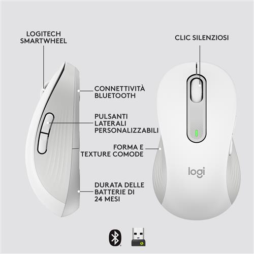 Logitech Signature M650 mouse Ufficio Mancino RF senza fili + Bluetooth Ottico 4000 DPI
