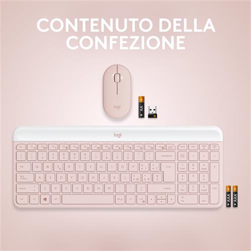 Logitech MK470 Slim Combo tastiera Mouse incluso Ufficio RF Wireless QWERTY Italiano Rosa