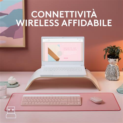 Logitech MK470 Slim Combo tastiera Mouse incluso Ufficio RF Wireless QWERTY Italiano Rosa