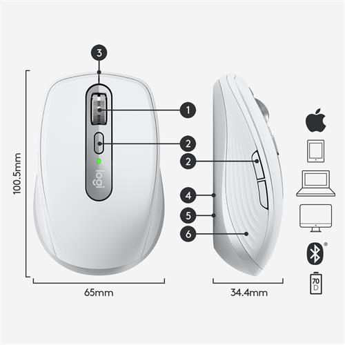 Logitech MX Anywhere 3 f/ Mac mouse Ufficio Mano destra Laser