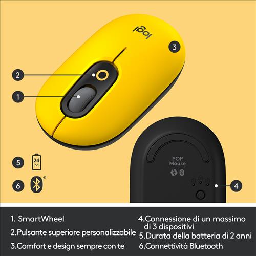 Logitech POP mouse Ufficio Ambidestro RF senza fili + Bluetooth Ottico 4000 DPI