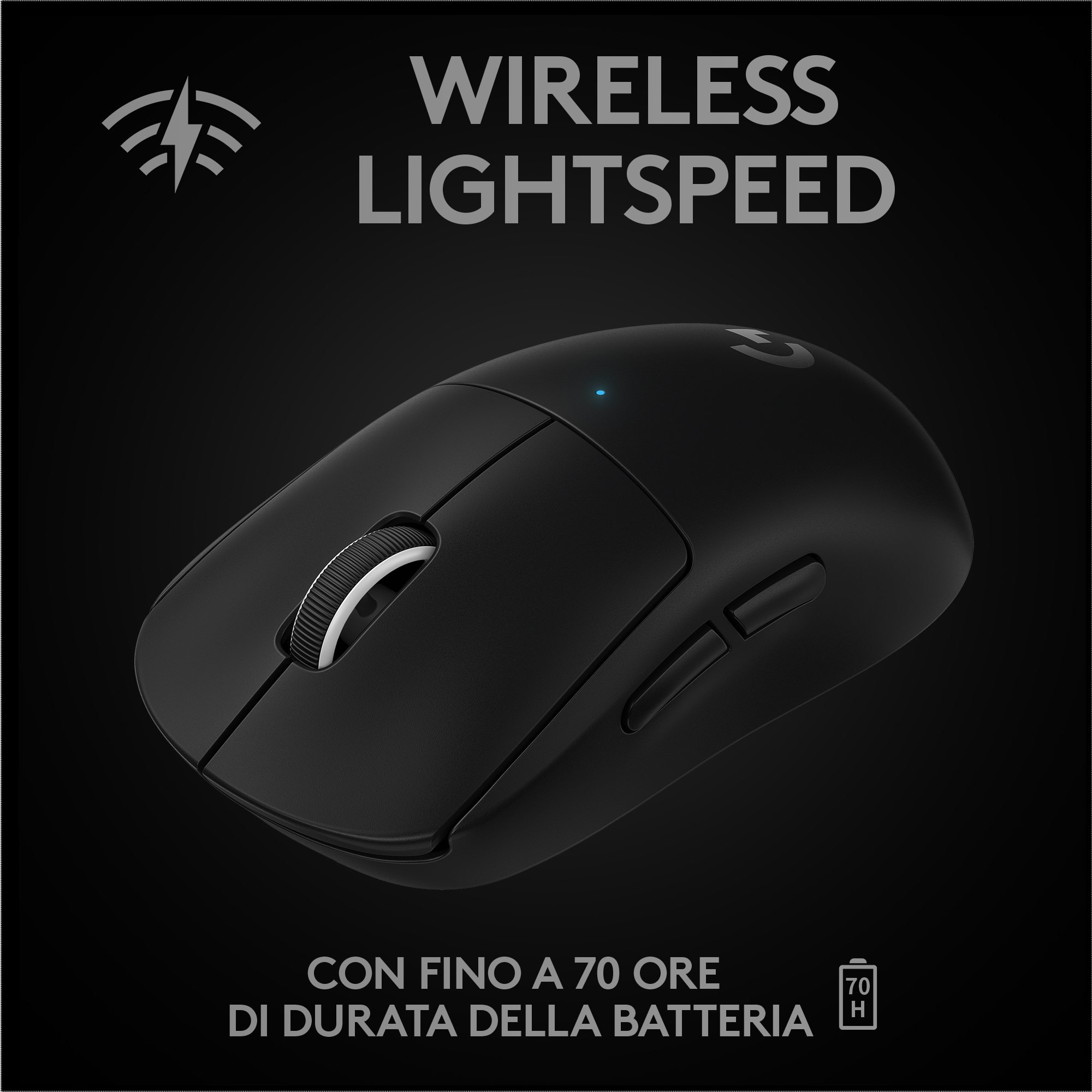 Logitech G PRO X SUPERLIGHT Mouse Gaming Wireless, Leggero 63 g, Sensore HERO 25K, 25.600 DPI, 5 Tasti Programmabili, Lunga Autonomia, Memoria Integrata, per eSport, Compatibile con PC e Mac. Nero