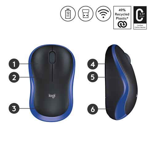 Logitech M185 mouse Ufficio Ambidestro RF Wireless Ottico 1000 DPI
