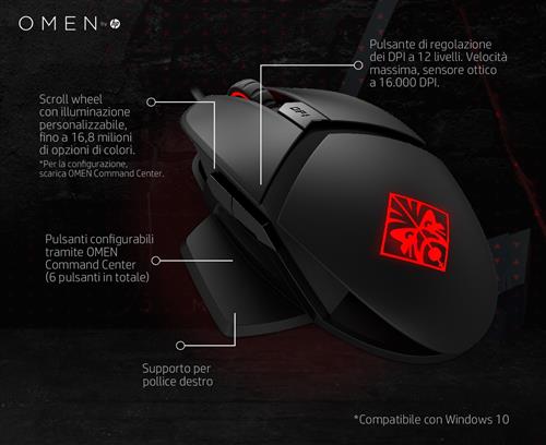 HP  mouse Gaming Mano destra USB tipo A Ottico 16000 DPI