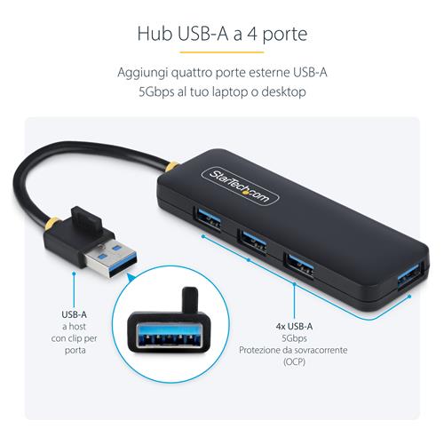 HUB USB-A A 4 PORTE 5 GBPS MINI HUB USB 3.0 MULTIPORTA