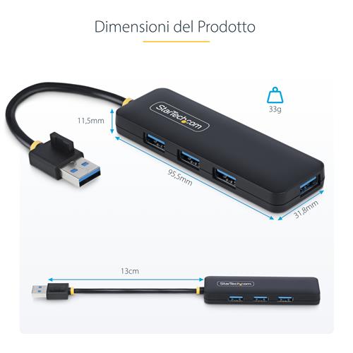 HUB USB-A A 4 PORTE 5 GBPS MINI HUB USB 3.0 MULTIPORTA