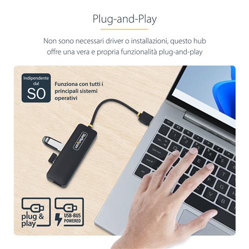 HUB USB-A A 4 PORTE 5 GBPS MINI HUB USB 3.0 MULTIPORTA