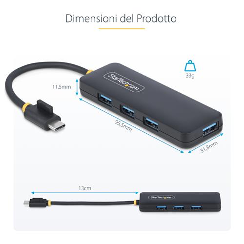 HUB USB-C A 4 PORTE 5 GBPS MINI HUB USB 3.0 MULTIPORTA