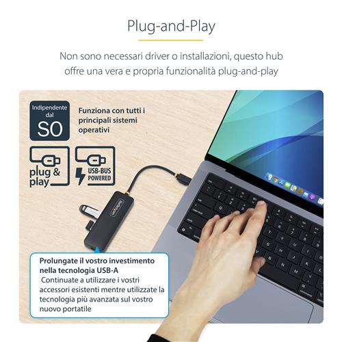 HUB USB-C A 4 PORTE 5 GBPS MINI HUB USB 3.0 MULTIPORTA
