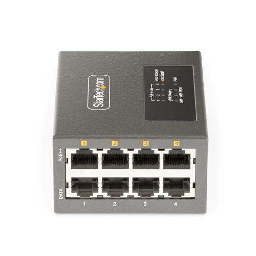 StarTech.com Iniettore PoE++ Multi-Gigabit a 4 porte, Ethernet 5/2.5/1G (NBASE-T), PoE/PoE+/PoE++ (802.3af/802.3at/802.3bt), Potenza di alimentazione 160 Watt, Montabile a parete/su guida DIN, Non gestito