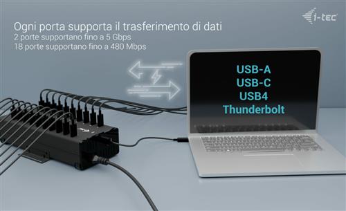 I-TEC CHARGING HUB 20X USB-C USB-C/USB-A HUB 15W/PORT 360W