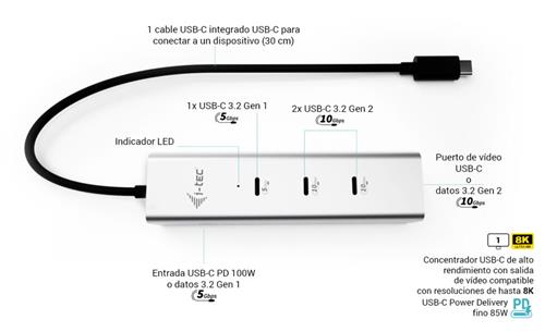 I-TEC USB-C CHARGE HUB 5 PORTS WITH USB-C VIDEO 8K PD 85W