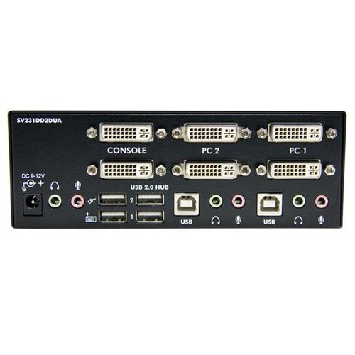 SWITCH KVM DUAL DVI USB 2 PORTE CON AUDIO E HUB USB 2.0