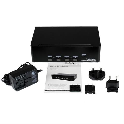 SWITCH KVM DUAL DVI USB 4 PORTE CON AUDIO E HUB USB 2.0