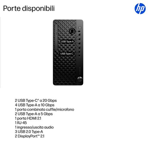 HP EliteDesk 8 Tower G1i AI Wolf Pro Security Edition Intel Core Ultra 5 235 16 GB DDR5-SDRAM 512 GB SSD Windows 11 Pro PC AI PC Nero