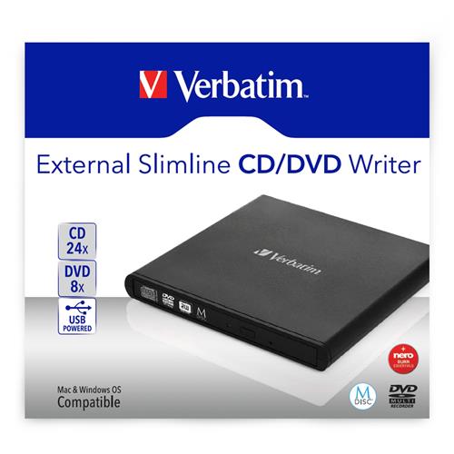 EXTERNAL SLIMLINE CD/DVD REWRITER USB 2.0 BLACK